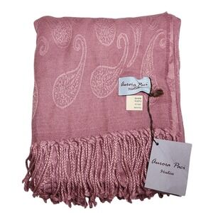 Muave Pink Paisley Jacquard Scarf NWT Fringe Winter Coquette Soft Clean Girl